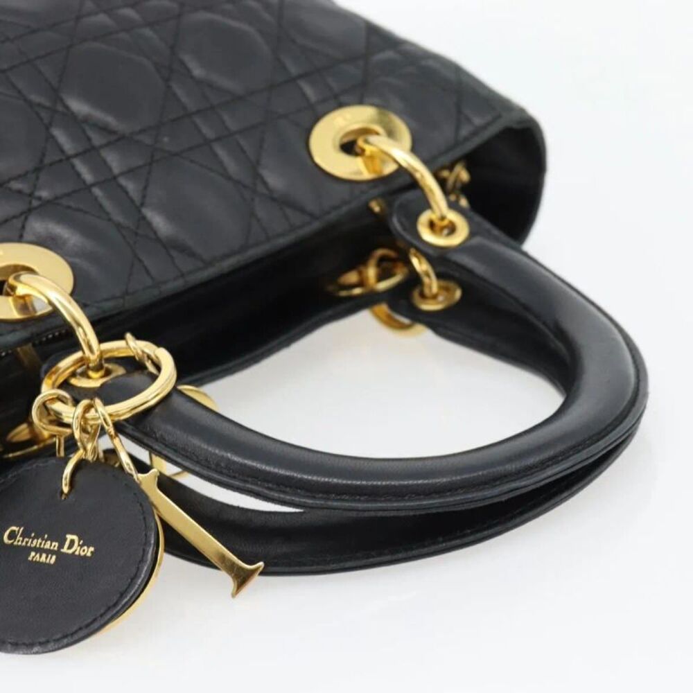Christian Dior Vintage Lady Dior Cannage Quilt Lambskin Black Leather Handbag - Picture 7 of 16